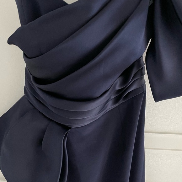 Fitted  Strapless Gown with Ruffled Detail in Navy Blue - Picture 7 of 10